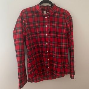 J. Crew Red Plaid Scalloped Button Up